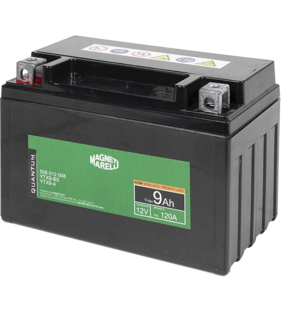 MAGNETI MARELLI BATTERIA MOTO E SCOOTER 9AH 12V 120A TECNOLOGIA AGM SIGILLATA POLO POSITIVO SINISTRO